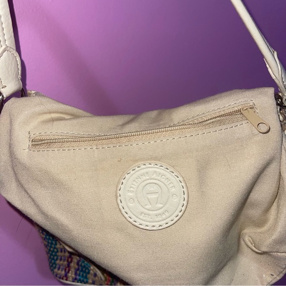 Etienne Aigner Bag Mini‎ Purse Multicolour Striped Woven Straw Off-White Vintage - Picture 6 of 8